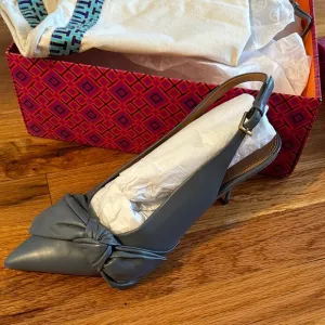 Tory Burch Gray Leather Slingback Heels