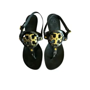 Tory Burch Holly 2 Kitten Heel Thong Slingback Sandals Black Leather Women's 7