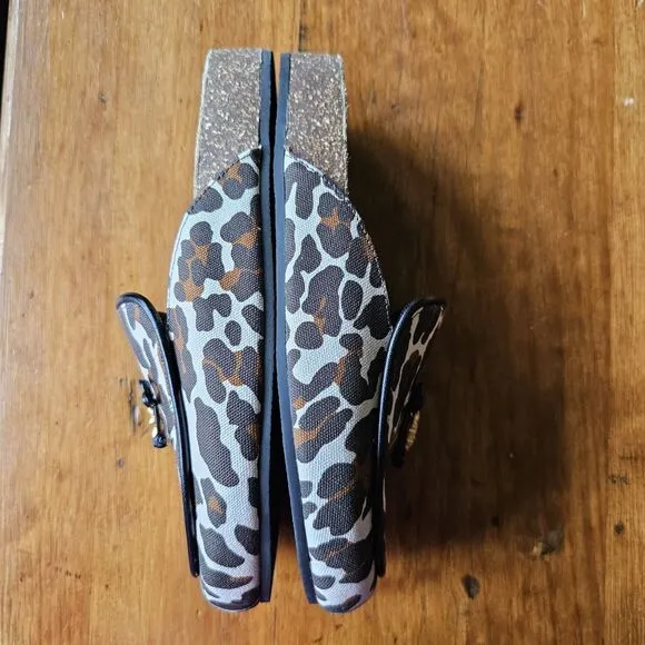 Tory Burch Logo Charm Mule Reva Leopard Canvas Women's Shoes Size 6.5 Slides