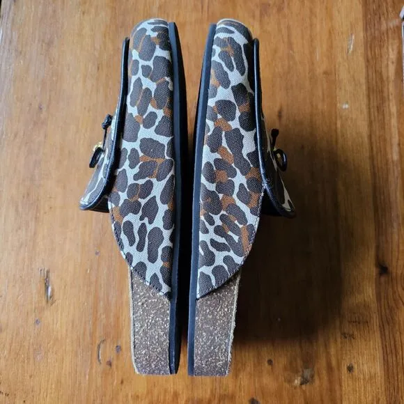 Tory Burch Logo Charm Mule Reva Leopard Canvas Women's Shoes Size 6.5 Slides