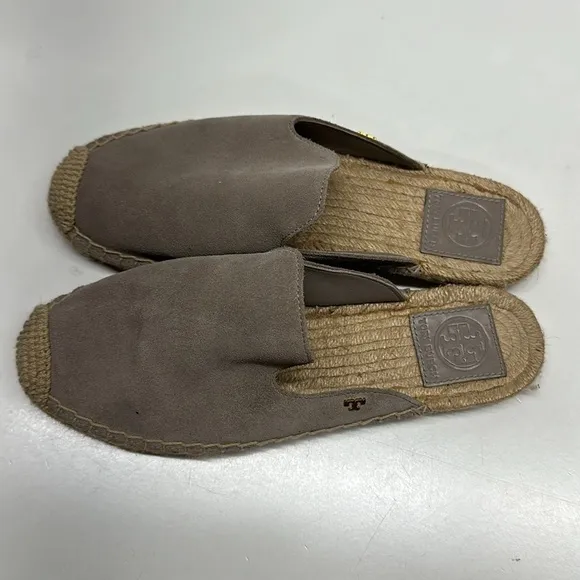 Tory Burch Max Suede Espadrille Mules Slip On Shoes Flat Tan Brown Womens Size 7