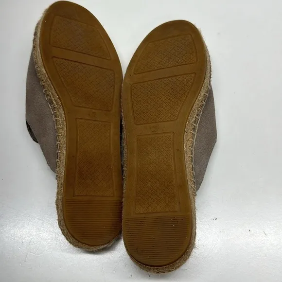 Tory Burch Max Suede Espadrille Mules Slip On Shoes Flat Tan Brown Womens Size 7
