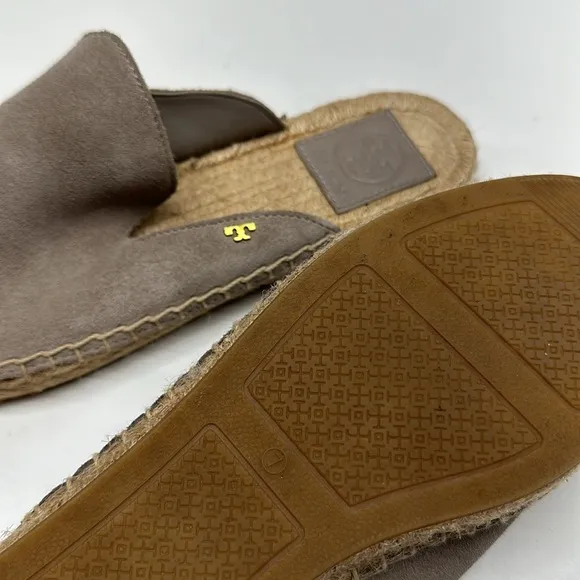 Tory Burch Max Suede Espadrille Mules Slip On Shoes Flat Tan Brown Womens Size 7