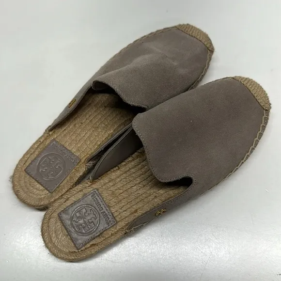 Tory Burch Max Suede Espadrille Mules Slip On Shoes Flat Tan Brown Womens Size 7
