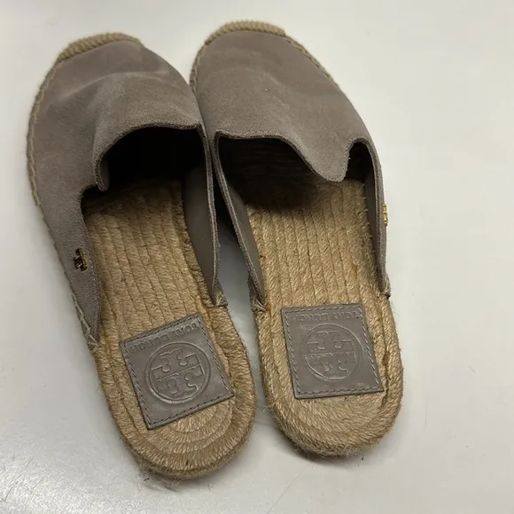 Tory Burch Max Suede Espadrille Mules Slip On Shoes Flat Tan Brown Womens Size 7