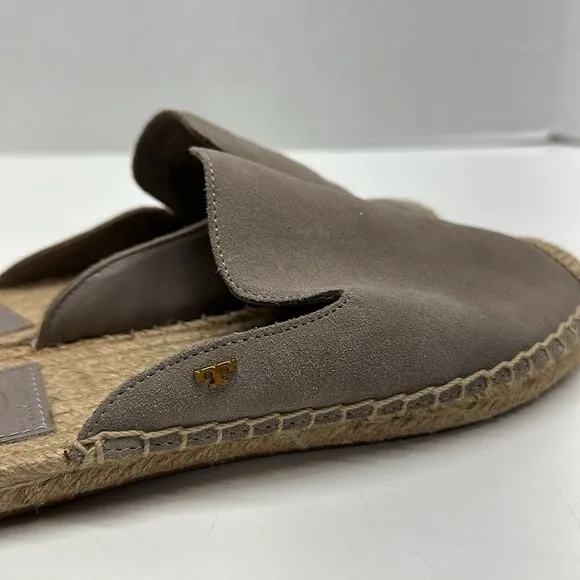 Tory Burch Max Suede Espadrille Mules Slip On Shoes Flat Tan Brown Womens Size 7
