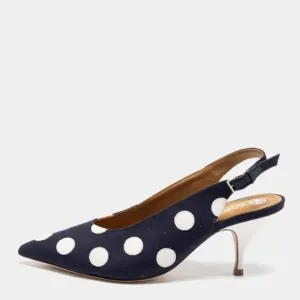 TORY BURCH Navy Blue &amp; White Polka Dot Slingback Heels - Size 37