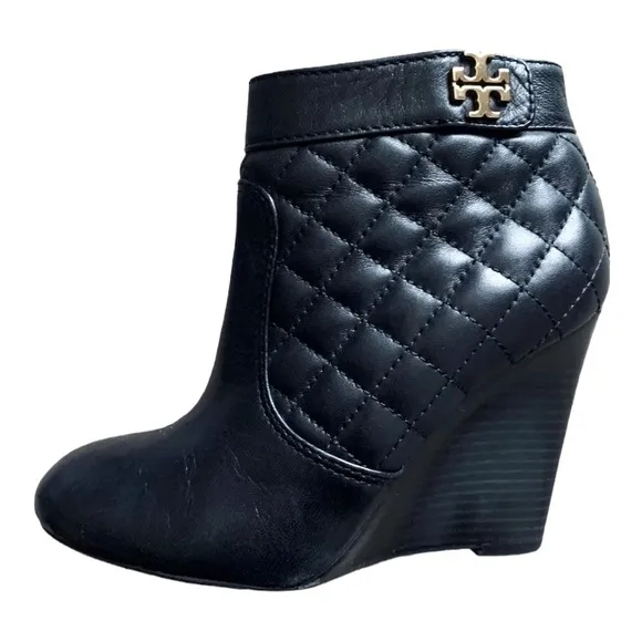 Tory Burch Quilted Wedge Bootie Black size 8 M