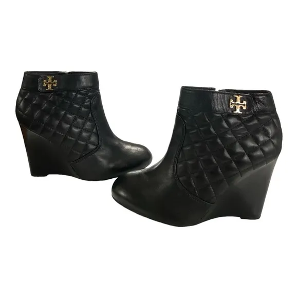 Tory Burch Quilted Wedge Bootie Black size 8 M