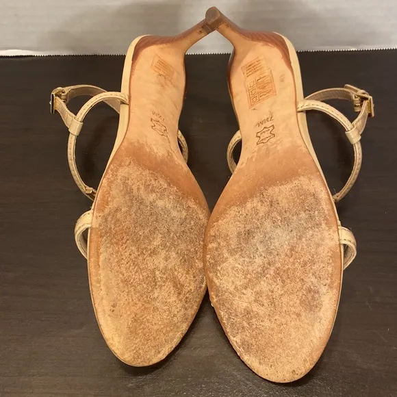 Tory Burch Saffiano Tan T Strap Leather Kitten Heels Size 7 1/2