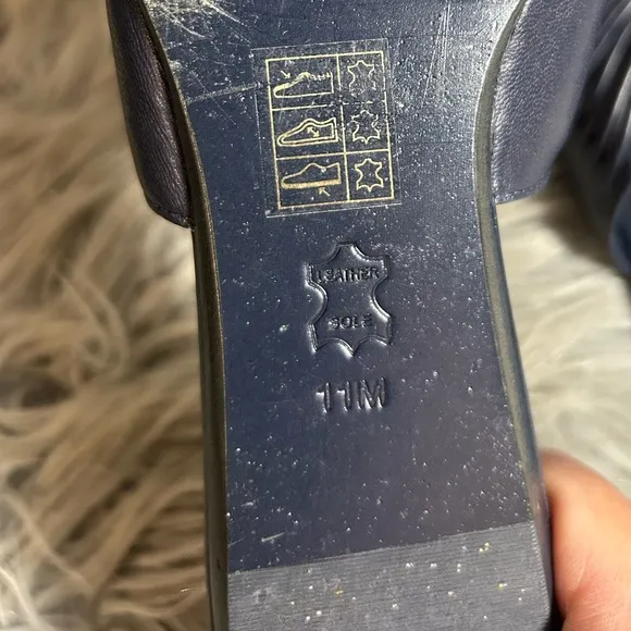 Tory Burch Siena Flat Navy Blue Leather Mules Size 11M