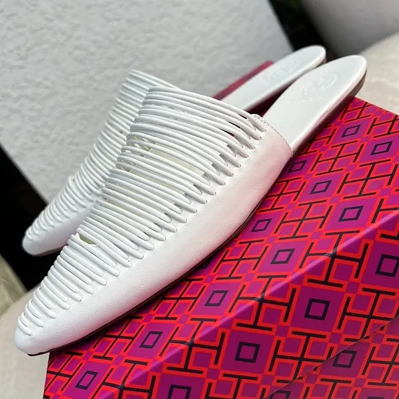 TORY BURCH Sienna flat slide leather mules white size 7