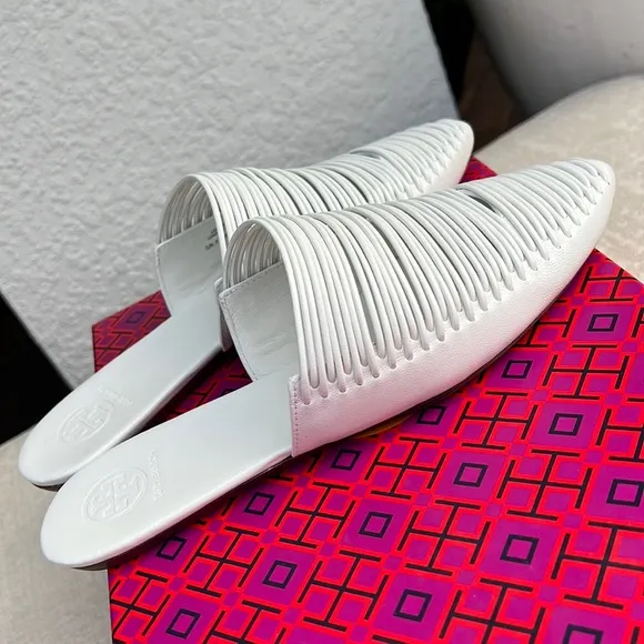 TORY BURCH Sienna flat slide leather mules white size 7