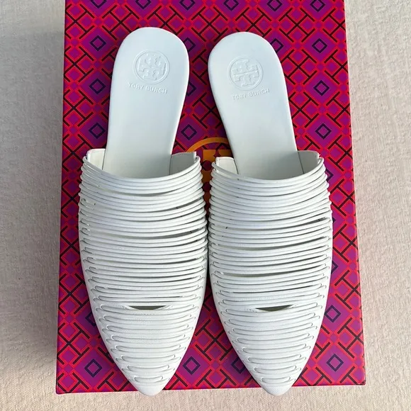 TORY BURCH Sienna flat slide leather mules white size 7