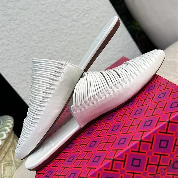 TORY BURCH Sienna flat slide leather mules white size 7
