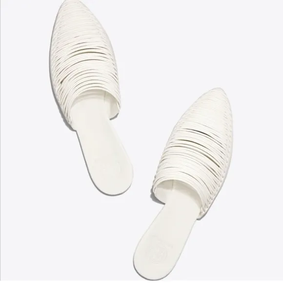 Tory Burch, Sienna Flat/Mules, White Leather, Sz 10.5, NWB