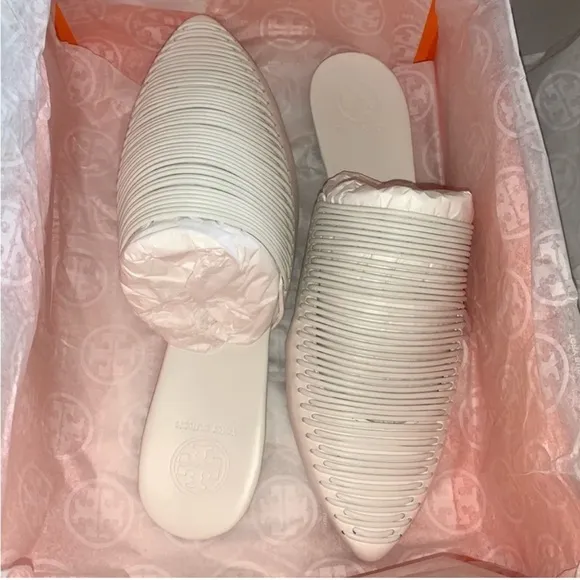Tory Burch, Sienna Flat/Mules, White Leather, Sz 10.5, NWB
