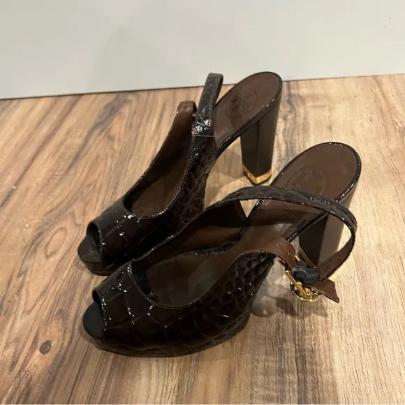 Tory Burch Slingback Y2K Snakeskin Leather Heels