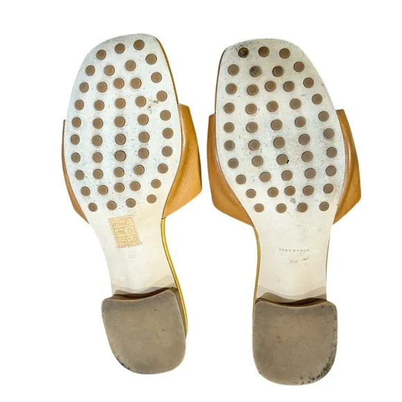 Tory Burch Tan Mules with Logo Medallion