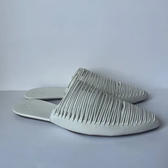 Tory Burch White Sienna Woven Leather Pointed Toe Mules Sandal Flats Casual 9.5