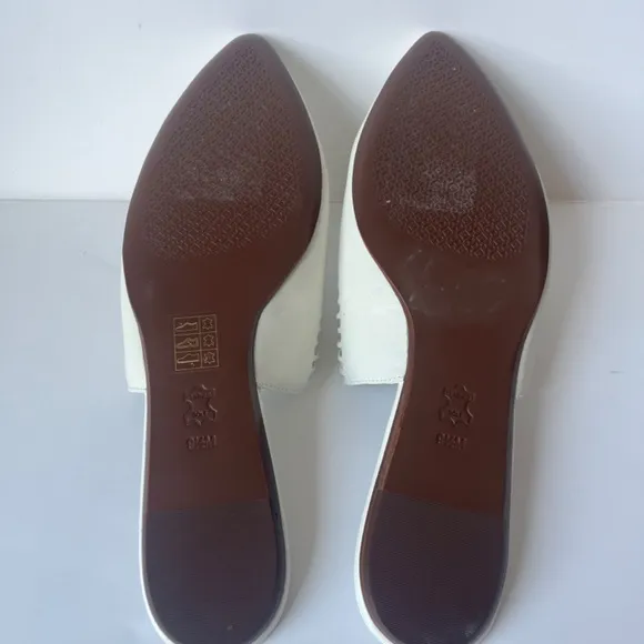 Tory Burch White Sienna Woven Leather Pointed Toe Mules Sandal Flats Casual 9.5