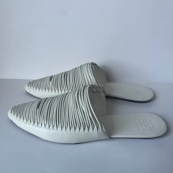 Tory Burch White Sienna Woven Leather Pointed Toe Mules Sandal Flats Casual 9.5