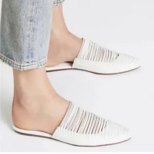 Tory Burch White Sienna Woven Leather Pointed Toe Mules Sandal Flats Casual 9.5