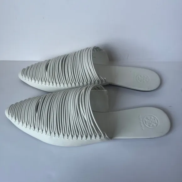 Tory Burch White Sienna Woven Leather Pointed Toe Mules Sandal Flats Casual 9.5