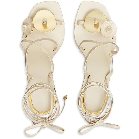 Tory Burch Womens Tan Leather Open Toe Square Toe Kitten Heels New