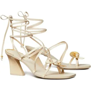 Tory Burch Womens Tan Leather Open Toe Square Toe Kitten Heels New