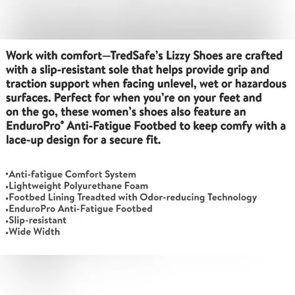 Tredsafe Women's Lizzy Wide Width Slip Resistant Shoes Size 11 Wide