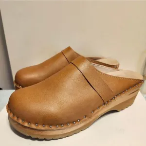 Troentorp &quot;Da Vinci&quot; Honey Brown Vegan Leather Clogs sz.9/40 Ret.$129