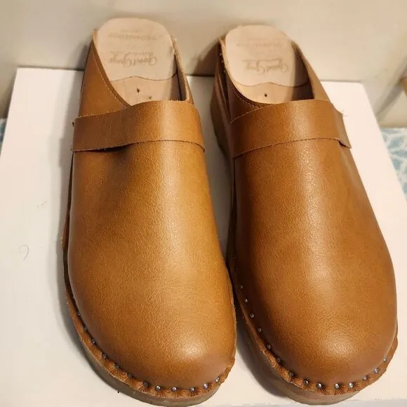 Troentorp &quot;Da Vinci&quot; Honey Brown Vegan Leather Clogs sz.9/40 Ret.$129
