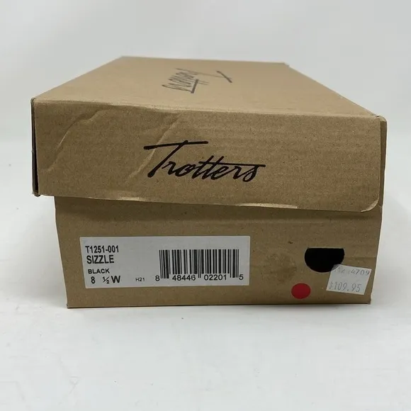 Trotters Sizzle Black Leather Ballet Flats WIDE