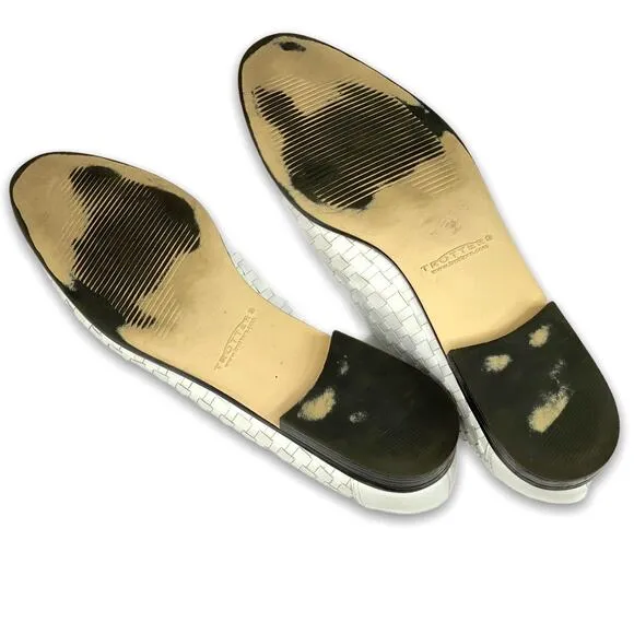 Trotters White Liz Leather Woven Leather Flat Slip On Shoe 7.5