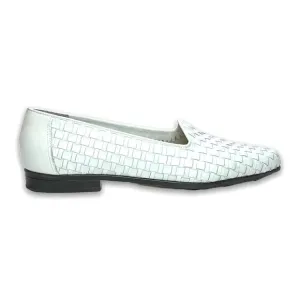 Trotters White Liz Leather Woven Leather Flat Slip On Shoe 7.5