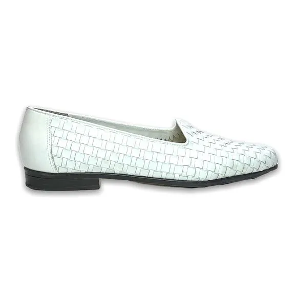Trotters White Liz Leather Woven Leather Flat Slip On Shoe 7.5