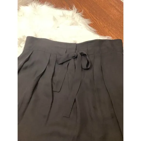 TSE Black Silk High Waist Pleated Button Front Midi Elegant Flowy Skirt 10 M