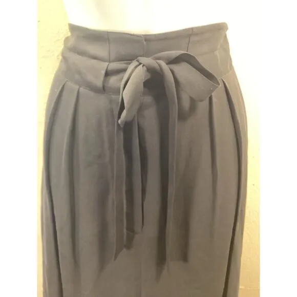 TSE Black Silk High Waist Pleated Button Front Midi Elegant Flowy Skirt 10 M