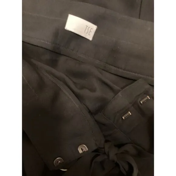 TSE Black Silk High Waist Pleated Button Front Midi Elegant Flowy Skirt 10 M