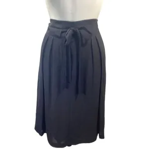 TSE Black Silk High Waist Pleated Button Front Midi Elegant Flowy Skirt 10 M