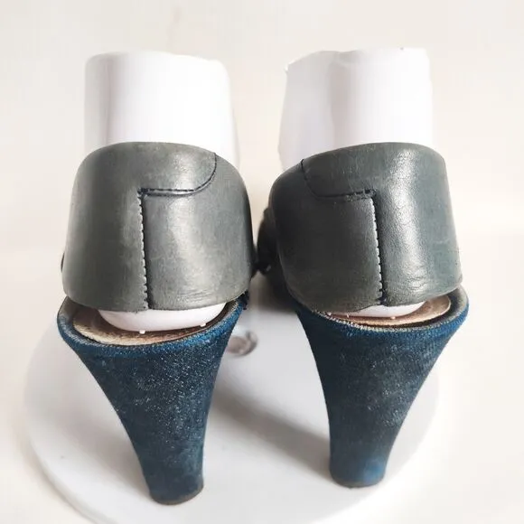 Tsubo Acrea Mary Janes Japan Shoe Blue Leather 3.75&quot; Heels Slingback 8.5 Modern