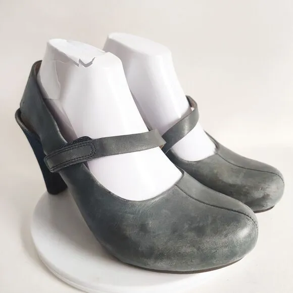 Tsubo Acrea Mary Janes Japan Shoe Blue Leather 3.75&quot; Heels Slingback 8.5 Modern