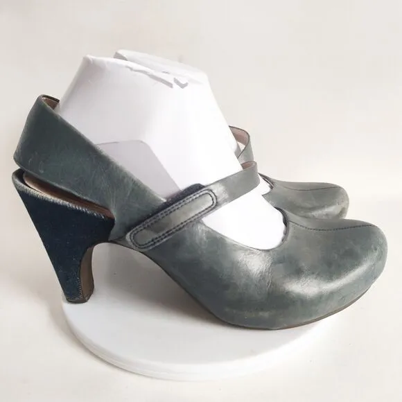 Tsubo Acrea Mary Janes Japan Shoe Blue Leather 3.75&quot; Heels Slingback 8.5 Modern