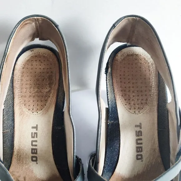 Tsubo Acrea Mary Janes Japan Shoe Blue Leather 3.75&quot; Heels Slingback 8.5 Modern