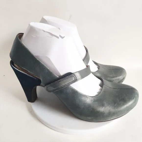 Tsubo Acrea Mary Janes Japan Shoe Blue Leather 3.75&quot; Heels Slingback 8.5 Modern