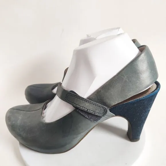 Tsubo Acrea Mary Janes Japan Shoe Blue Leather 3.75&quot; Heels Slingback 8.5 Modern