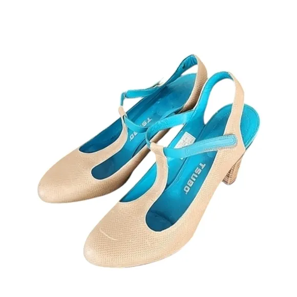 TSUBO Mary Jane T-strap Heels 40 9 Textured Slingback Industrial Retro Vintage