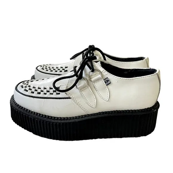 TUK Leather Viva Mondo Y2K Creepers Men 5/Woman 7 Platform Oxfords White Black