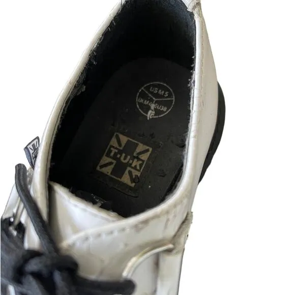 TUK Leather Viva Mondo Y2K Creepers Men 5/Woman 7 Platform Oxfords White Black